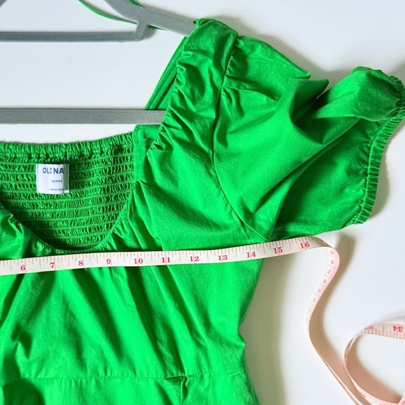 Old Navy Puff Sleeve Chambray Midi Dress Green Small Petite - Picture 6 of 9